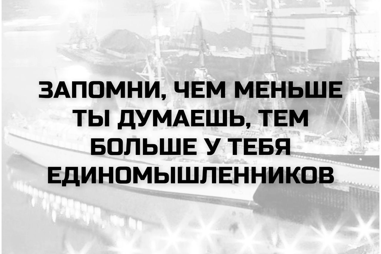 ЗАПОМНИ, ЧЕМ МЕНЬШЕ ТЫ ДУМАЕШЬ, ТЕМ БОЛЬШЕ У ТЕБЯ ЕДИНОМЫШЛЕННИКОВ