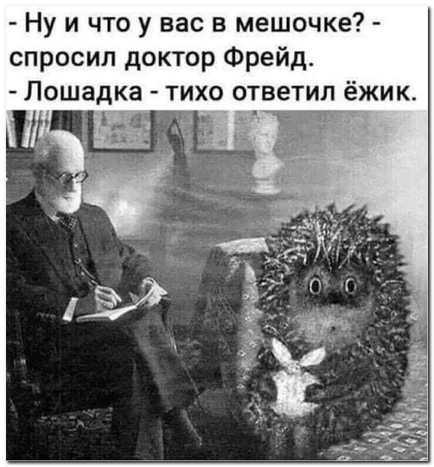 - Ну и что у вас в мешочке? - спросил доктор Фрейд.
- Лошадка - тихо ответил ёжик.