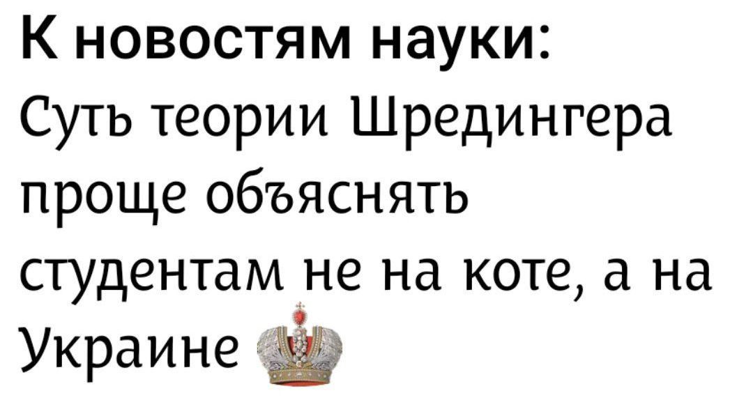 К новостям науки:
Суть теории Шредингера проще объяснять студентам не на коте, а на Украине 👑