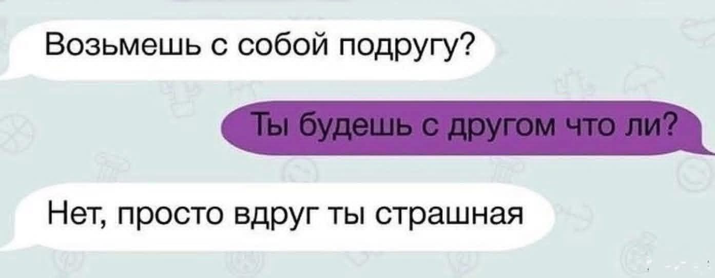 Возьмешь с собой подругу?

Нет, просто вдруг ты страшная
