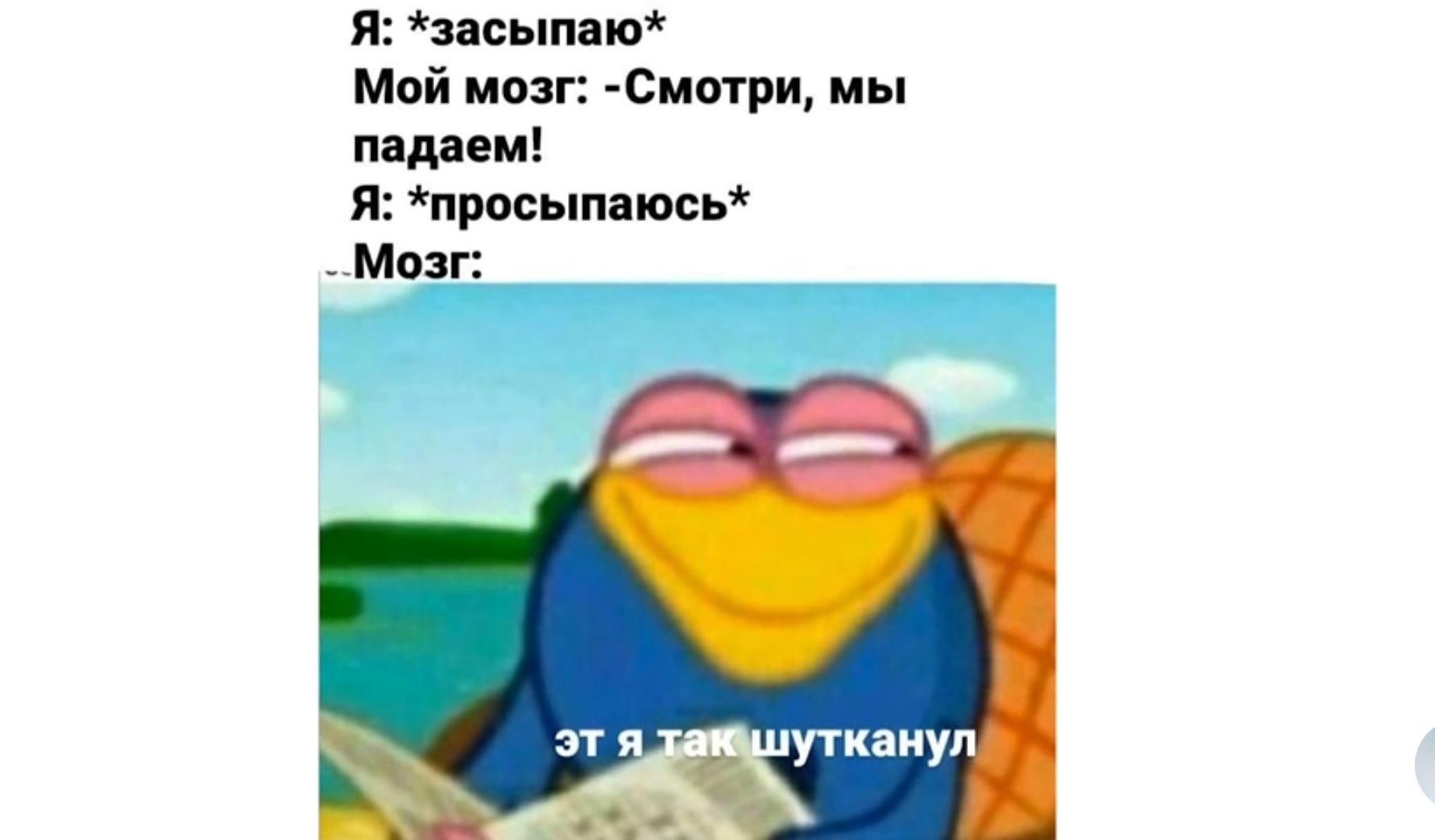 Я засыпаю Мой мозг Смотри мы падаем Я просыпаюсь Мозг утканул