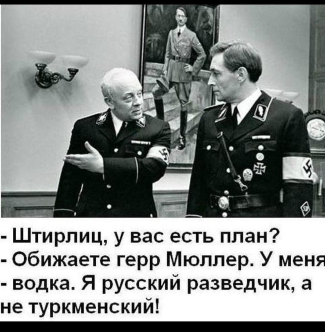 Штирлиц у вас есть план Обижаете герр Мюллер У меня водка Я русский разведчик а не туркменский