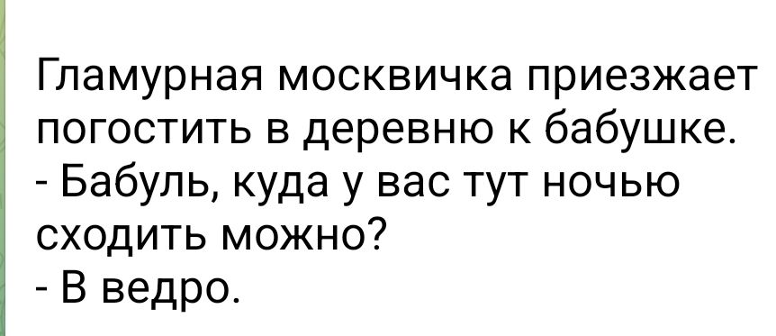 Гламурная москвичка приезжает погостить в деревню к бабушке Бабупь куда у вас тут ночью сходить можно В ведро