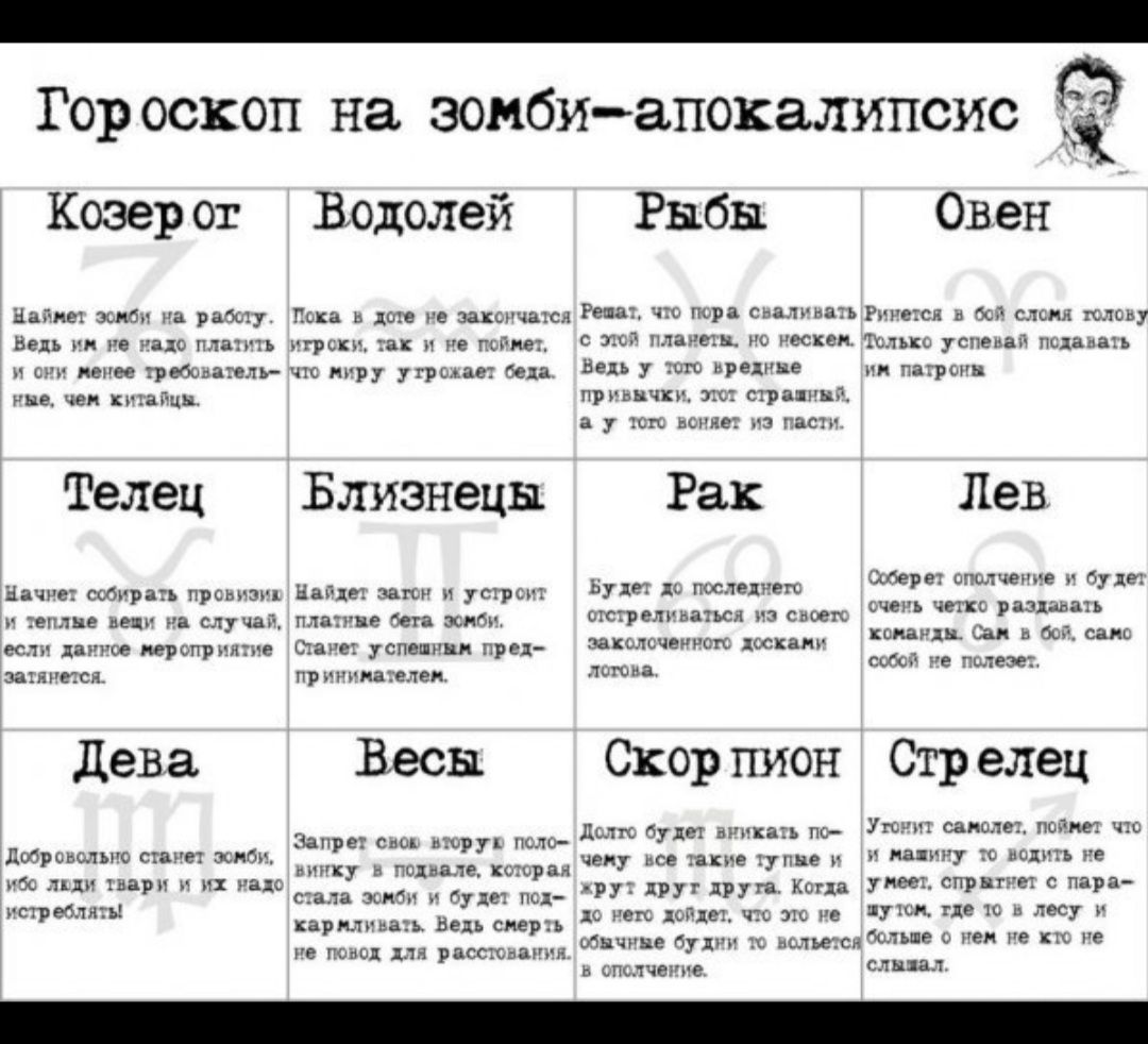 _ Гороскоп на зомбиапокалипсис Ковер от Воцолей Рыбы Овен На нет а и Пока ь ше закычашси Репа что тра свап нап Ръ гегск в бы схем плох у Ведь п гв надо план ц при в и не мне 0 ж ЛЗ Ша Есик Типо успевай пьхадаіь п яги мне гребенки чп пиру угрыает бен 3915 У РНН ии пагрыш РНЕ цен 33Гчцн_ ПРРВНЧМ 71 СТрЗЦіЦЁ у гск выше на пасп Телец Близнецы Рак Лев Сферет ипичешче буде шем четко раздать кацапы Сая ь
