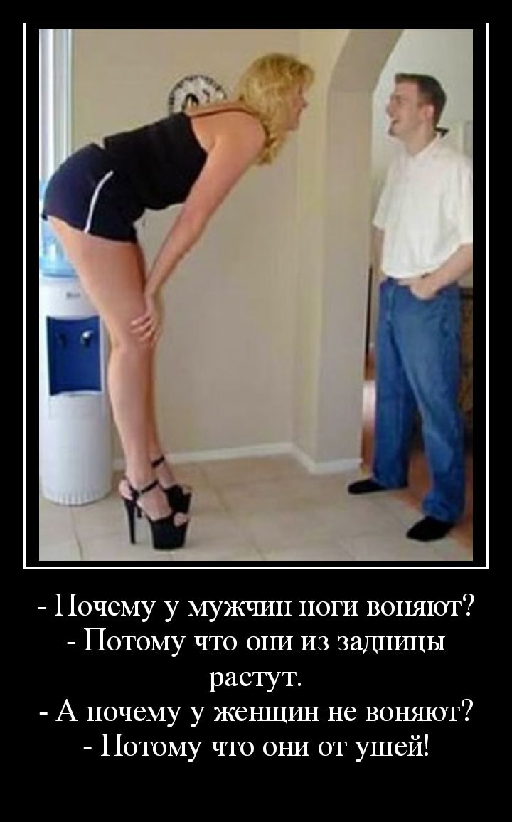 Почему у мужчин ноги воняют Потому что они из заДНИЦЫ растут А почему у женщшч не воняют Потому что оша от ушей