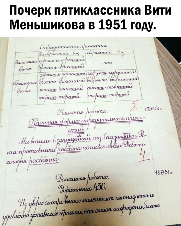 Почерк пятимассника Вити Меньшикова в 1951 году
