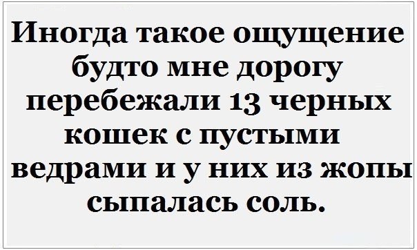 Иногда такое ощущение будто мне дорогу перебежали 13 черных кошек с пустыми ведрами и у них из жопы сыпалась соль