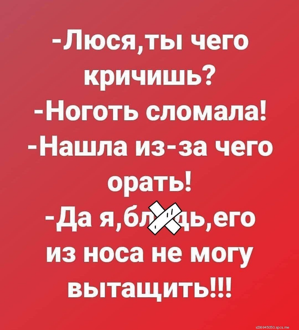 Люсяты чего кричишь Ноготь сломала Нашла из за чего орать да ябл4ьего из носа не могу вытащить