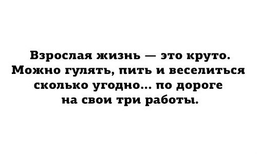 Взрослая жизнь это круто Можно гулять пить и веселиться сколько угодно по дороге на свои три работы
