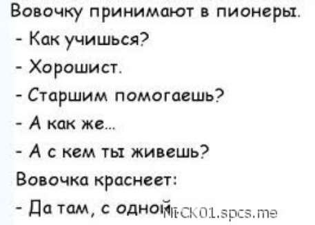 Вовочку принимают в пионеры Как учишься Хорошист Старшим помогаешь А как же А с кем ты живешь Вовочка краснеет д тм С Однойпсьщд тпэ