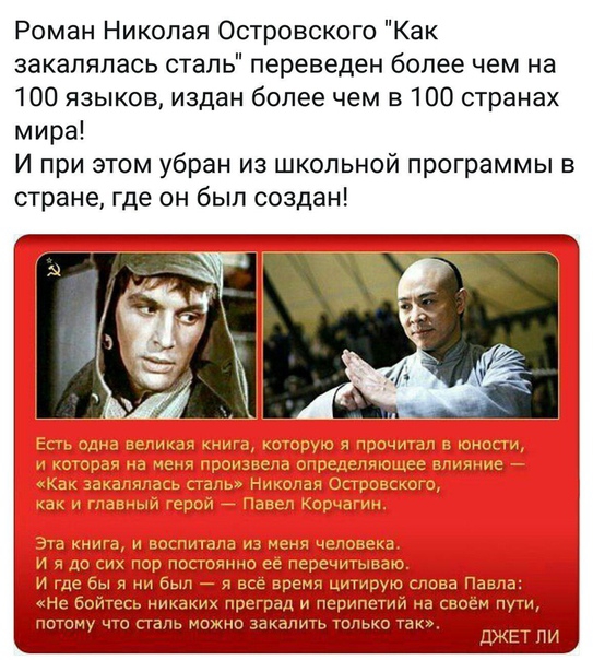 Роман Николая Островского Как закалялась сталь переведен более чем на 100 языков издан более чем в 100 странах мира И при этом убран из школьной программы в стране где он был создан