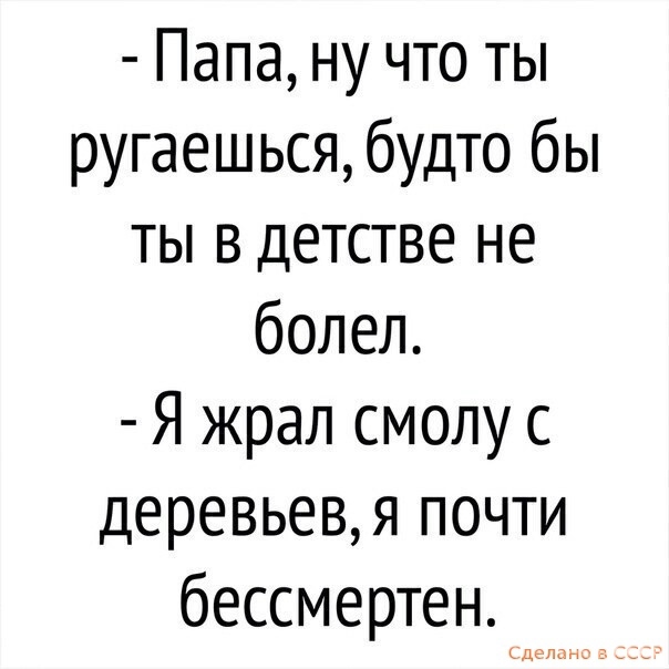 Папа ну что ты ругаешься будто бы ты в детстве не болел Я жрал смолу с деревьевя почти бессмертен