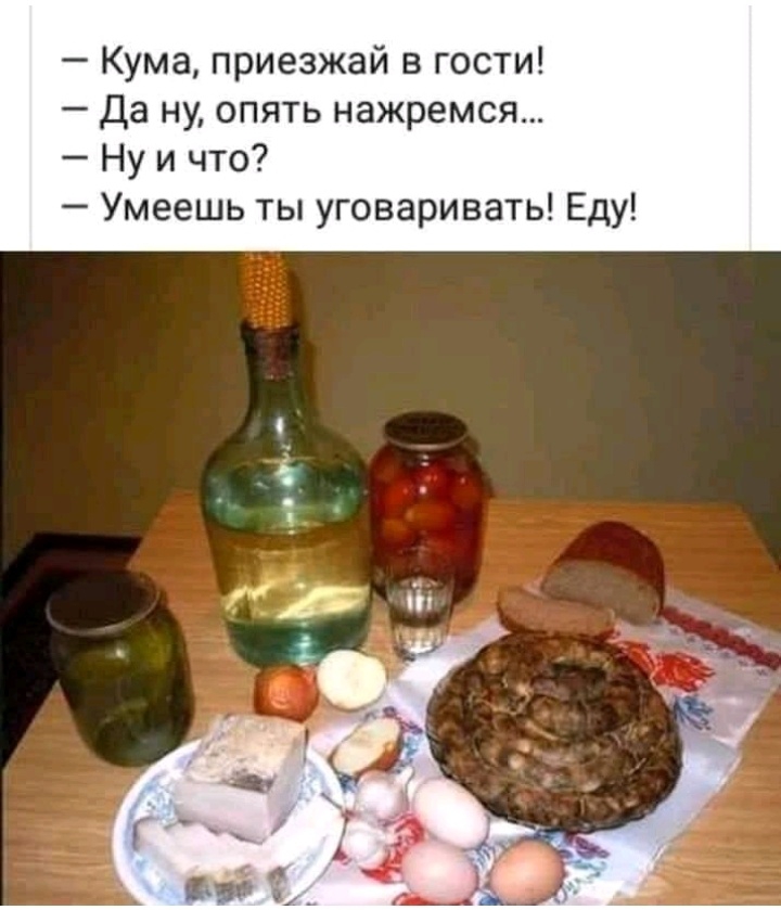 Кума приезжай в гости Да ну опять нажремся Ну и что Умеешь ты уговаривать Еду