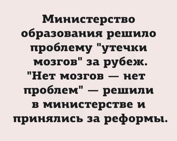 Министерство образования решило проблему утечки мозгов за рубеж Нет мозгов нет проблем решили в министерстве и принялись за реформы