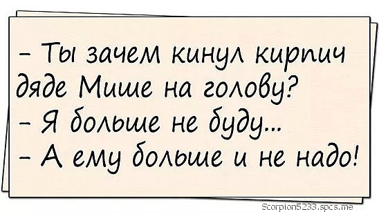 _ Ты зачем кину кирпич дяде Мыша на гомбу Я больше не буду А ему бОАдще и не надо