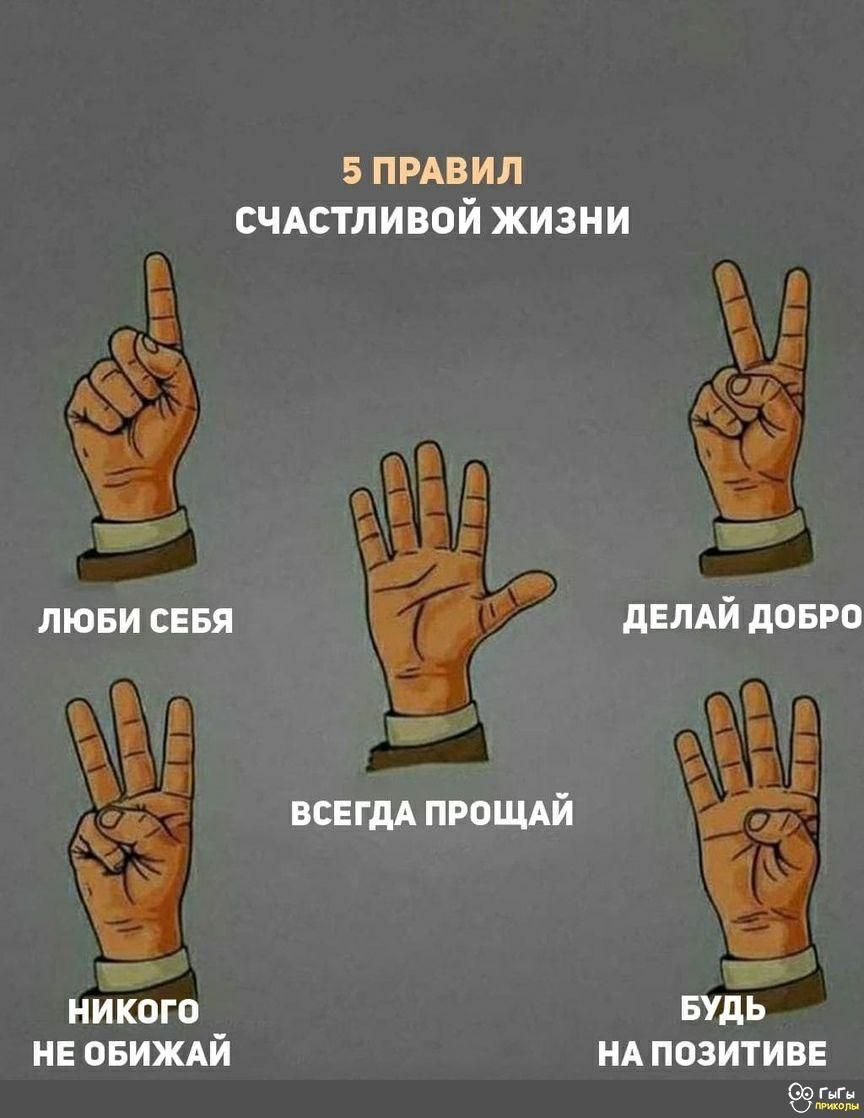 5 ПРАВИЛ счдстливой жизни і Ё ЗА э люви сия двмй довго 1 в п п и 32 я х НИКОГО БУДЬ НЕ ПБИЖАЙ ИА ПОЗИТИВЕ