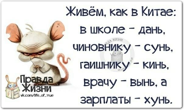 Живём как в Китае в шкопе дань чиновнику сунь гаишнику кинь врачу вынь а зарплаты хунь