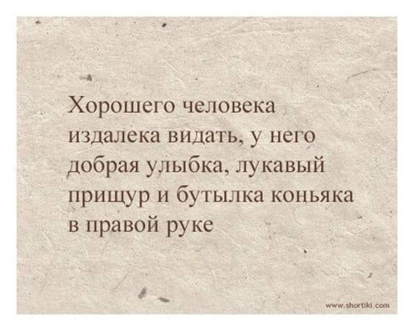 Хорошего человека издалека видать унего добрая улыбка лукавый прищур и бутылка коньяка в правой руке