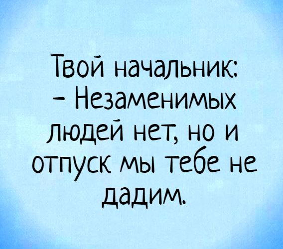 Твои начальник Незаменимых людей нет но и отпуск мы тебе не дадим