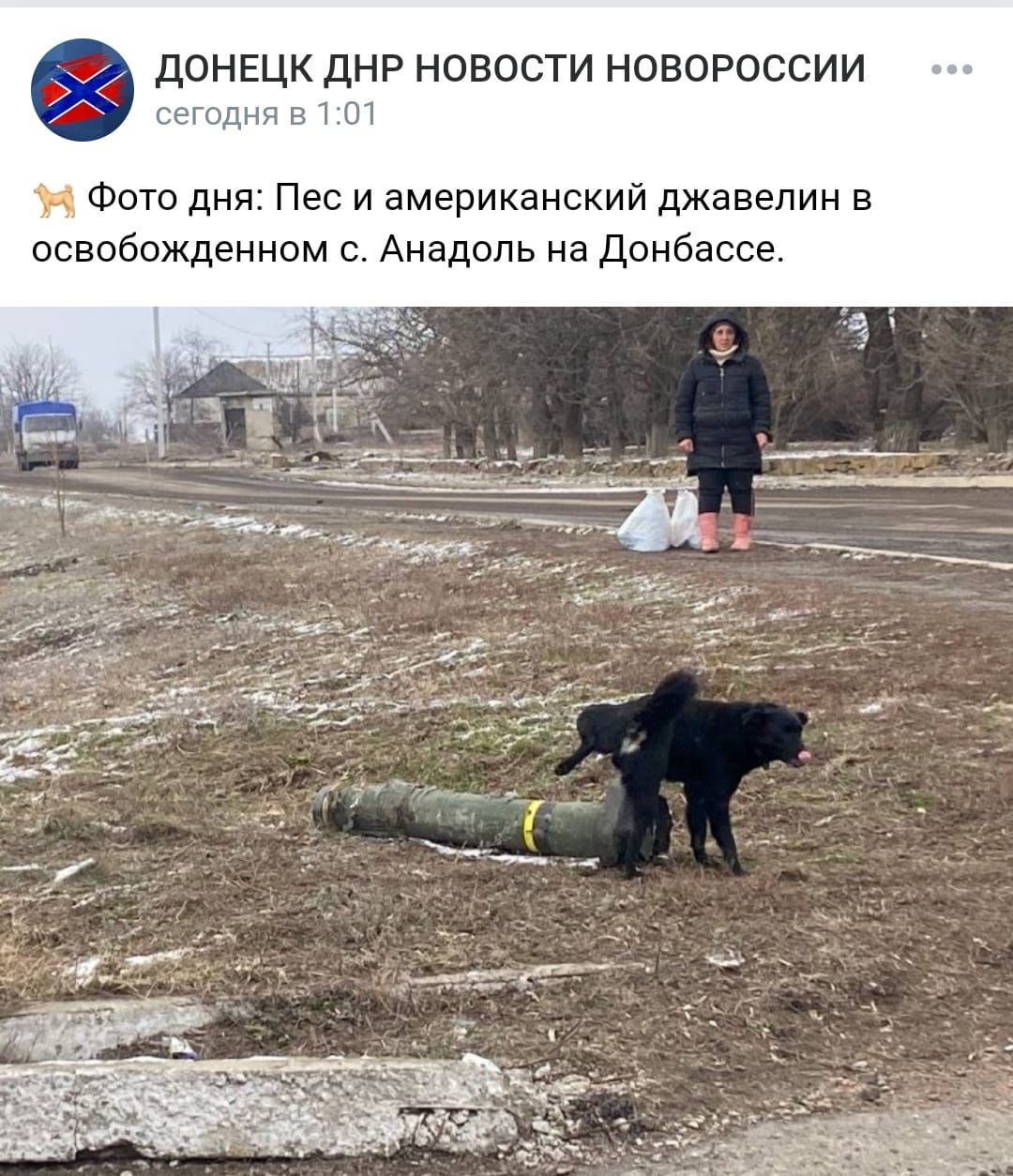 ДОНЕЦК ДНР НОВОСТИ НОВОРОССИИ сегодня 5101 Фото дня Пес и американский джавелин в освобожденном с Анадоль на Донбассе