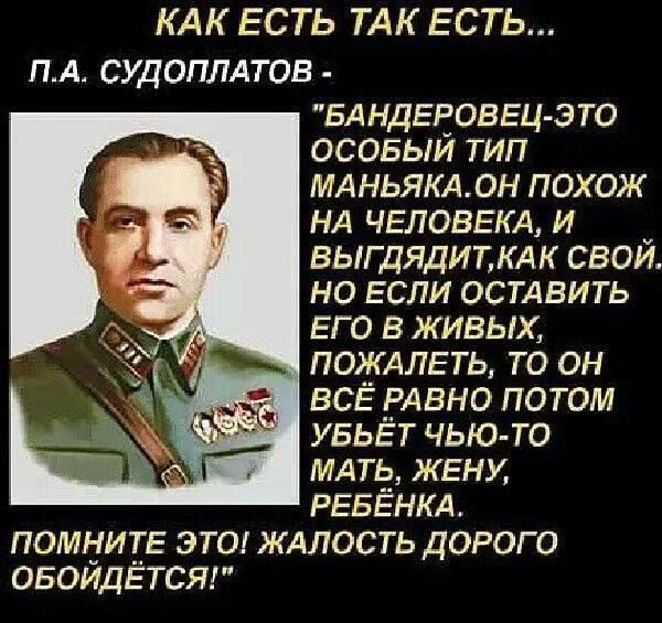 КАК ЕСТЬ ТАК ЕСТЬ ПА судоплАтов БАНДЕЕОВЕЦ ЭТО осовыи тип МА ньякддн похож НА ЧЕЛОВЕКА и выгдядитждк свои но если остдвить его в живых ПОЖАЛЕТЬ то он ВСЕ гАвно потом увыэт чью то мдтьд ЖЕНУ РЕБЕНКА помнит этог ждлость дорого овоидЁтсяп