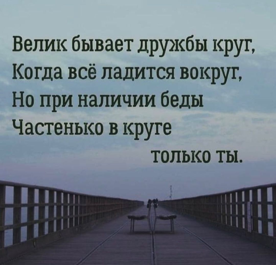 Велик бывает дружбы круг Когда всё палится вокруг Но при наличии беды Частенько в круге только ты