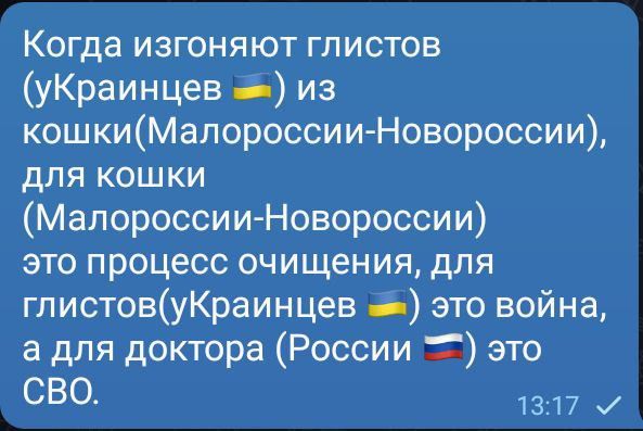 Когда изгоняют глистов уКраинцев _ из кошкиМалороссии Новороссии для кошки Малороссии Новороссии это процесс очищения для глистовуКраинцев это война а для доктора России это СВО 1317