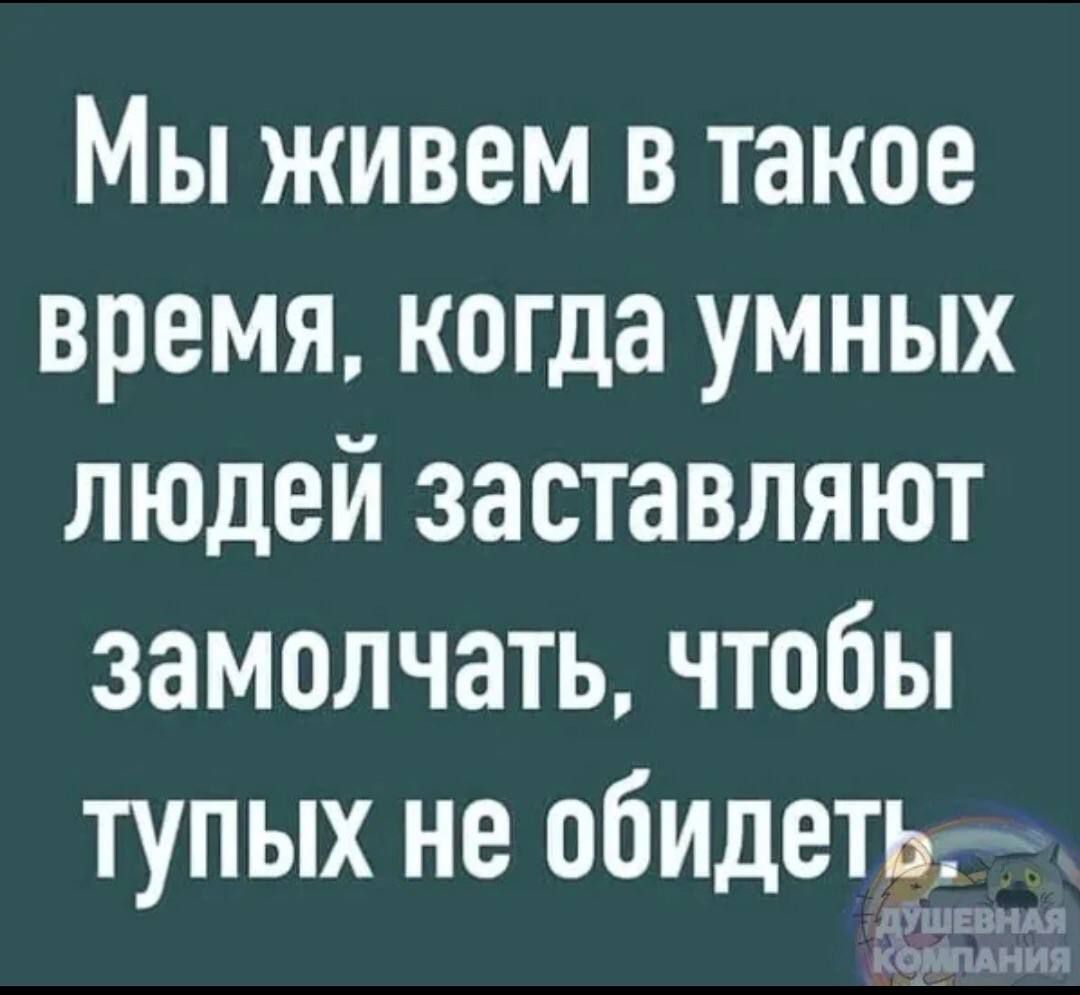 Мы живем в такое время когда умных людей заставляют замолчать чтобы тупых не обидеть