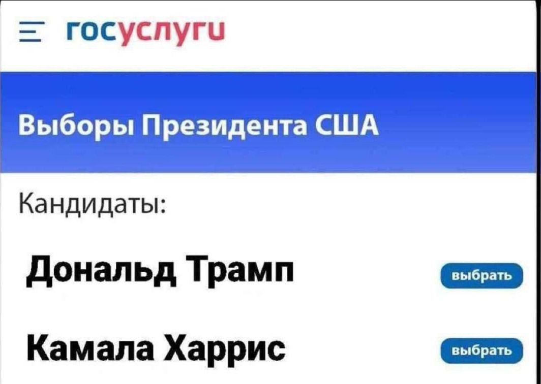 госуслуги Выборы Президента США Кандидаты Дональд Трамп Гысрать Камала Харрис выбреть