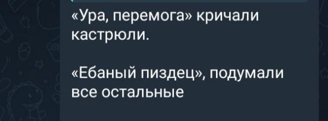 Ура перемога кричали кастрюли Ебаный пиздец подумали все остальные