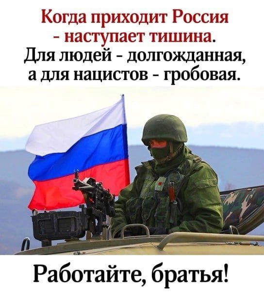 Когда приходит россия  наступает тишина. Для людей  долгожданная, а для нацистов  гробовая. Работайте, братья!