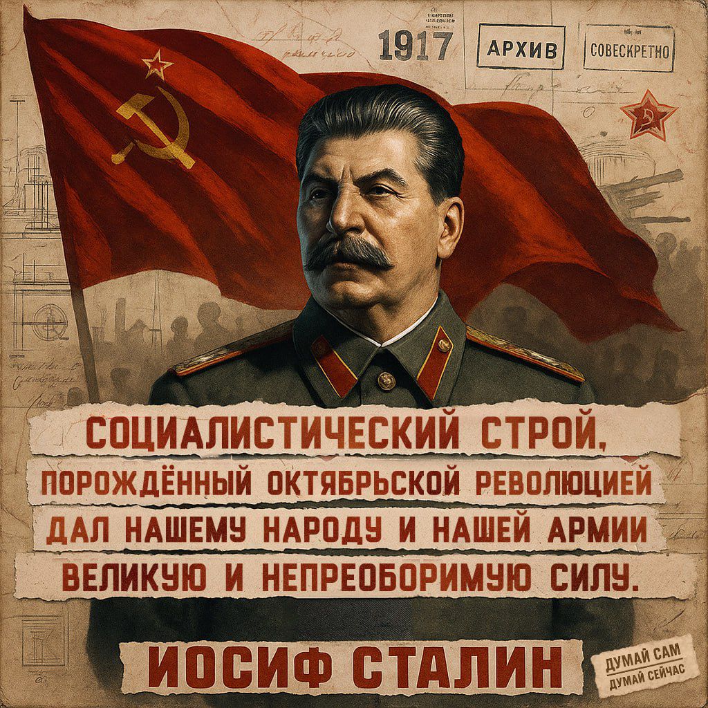 Социалистический строй, порождённый Октябрьской революцией дал нашему народу и нашей армии великую и непобедимую силу.
Иосиф Сталин