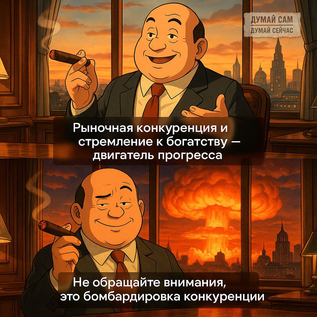 Рыночная конкуренция и стремление к богатству — двигатель прогресса
Не обращайте внимания, это bombardirovka конкуренции