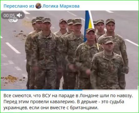 Все смеются, что ВСУ на параде в Лондоне шли по навозу. Перед этим провели кавалерию. В дерме – это судьба украинцев, если они вместе с британцами.
