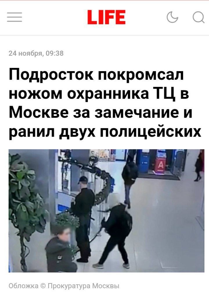 Подросток покромсал ножом охранника ТЦ в Москве за замечание и ранил двух полицейских