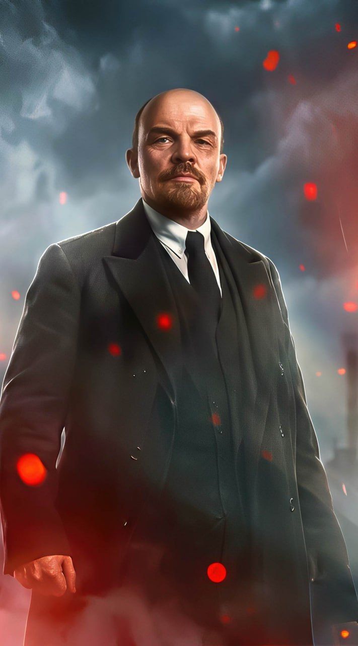 Бодрый мужчина в черном костюме на фоне дыма и красного свечения.