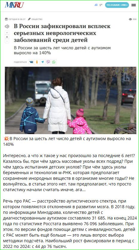 В России зафиксировали всплеск серьёзных неврологических заболеваний среди детей. В России за шесть лет число детей с аутизмом выросло на 140%. Речь идёт про РАС — расстройство аутистического спектра и связанные с ним данные о диагностике и помощи.