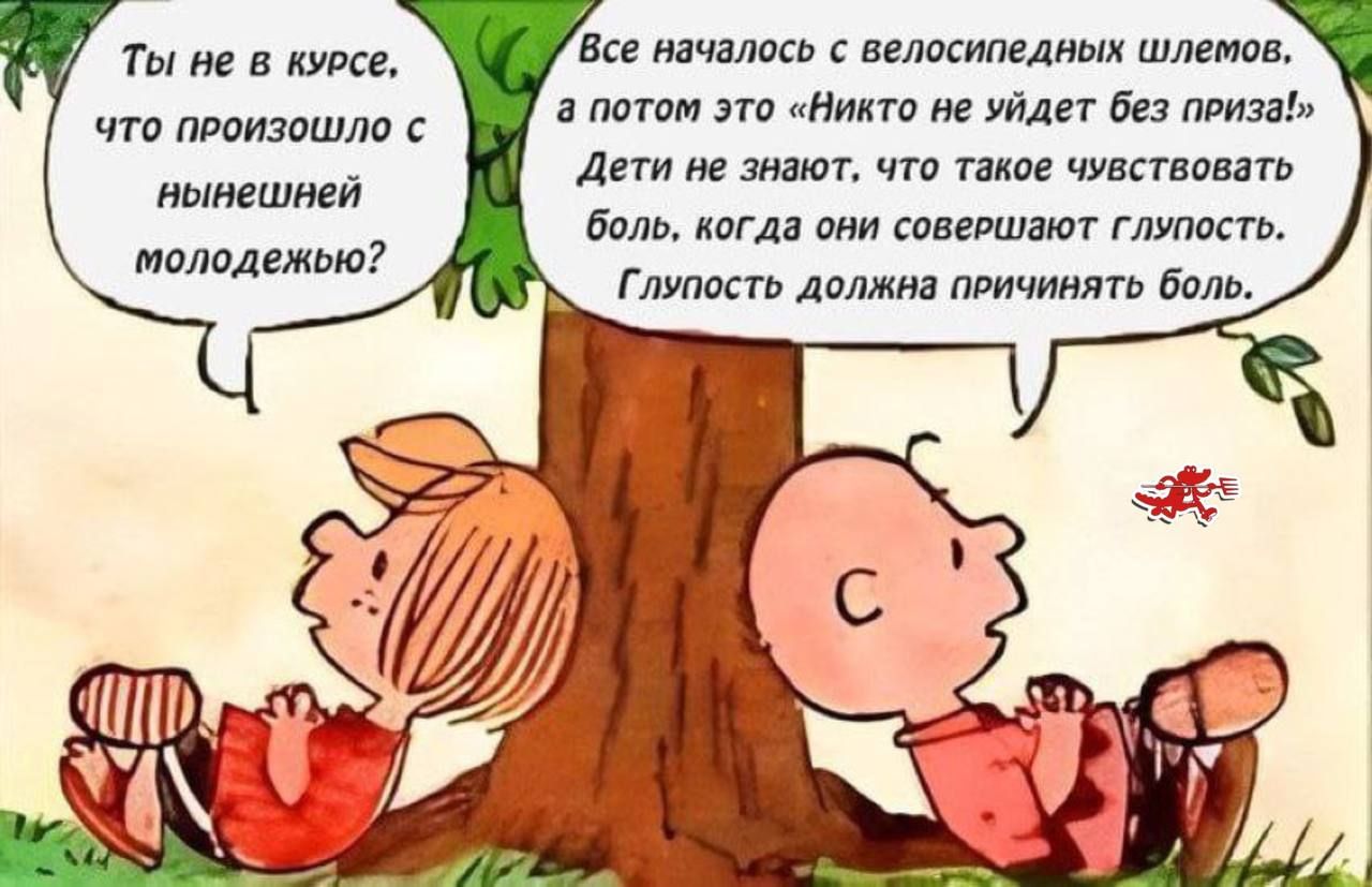 Ты не в курсе, что произошло с нынешней молодёжью? Все началось с велосипедных шлемов, а потом это «Никто не уйдёт без призa!» Дети не знают, что такое почувствовать боль, когда они совершают глупость. Глупость должна приносить боль.