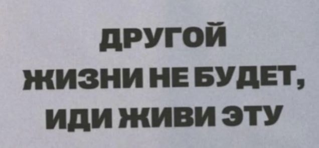 ДРУГОЙ ЖИЗНИ НЕ БУДЕТ, ИДИ ЖИВИ ЭТУ