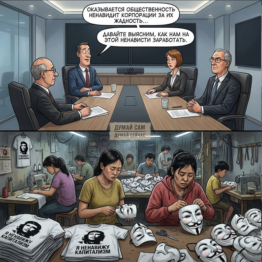ОКАЗЫВАЕТСЯ ОБЩЕСТВЕННОСТЬ НЕНАВИДИТ КОРПОРАЦИИ ЗА ИХ ЖАДНОСТЬ... ДАВАЙТЕ ВЫЯСНИМ, КАК НАМ НА ЭТОЙ НЕНАВИСТИ ЗАРАБОТАТЬ. ДУМАЙ САМ ДУМАЙ СЕЙЧАС Я НЕНАВИЖУ КАПИТАЛИЗМ
