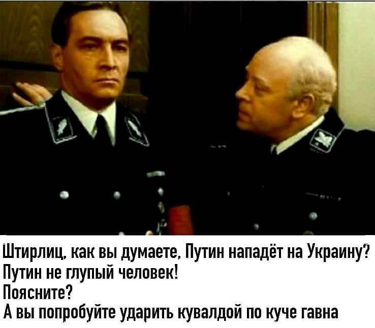 Штирлиц как вы думаете Путин нападёт на Украину Путин не глупый человек Поясните А вы попробуйте ударить кувалдой по куче гавна