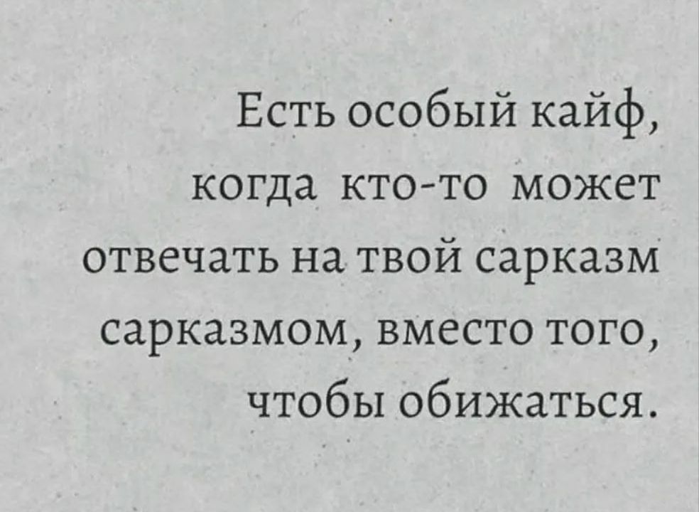 Есть особый кайф когда кто то может отвечать на твой сарказм сарказмом вместо того чтобы обижаться
