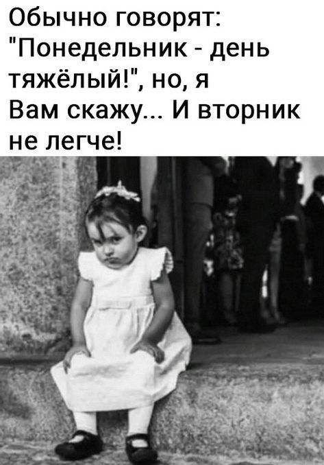 Обычно говорят Понедельник день тяжёлый но я Вам скажу И вторник не легче