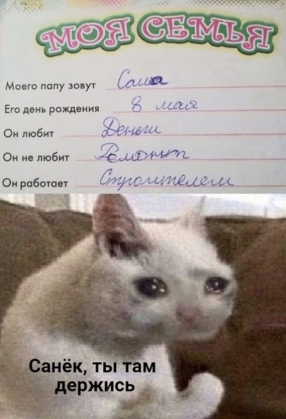 Моего папу зовут Сід Его день рождения МЫ Он любит но Ои не любит іёіиьіъіииъ Он работет