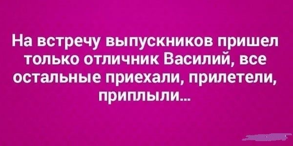 На встречу выпускников пришел только отличник Василий все остальные приехали прилетели приплыли