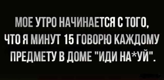 МОЕ УТРО НАЧИНАЕТСЯ СТПТП ЧТП Я МИНУТ 15 ГПВПРЮ КАЖДОМУ ПРЕДМЕТУ В ЛОМЕ ИЛИ НАУЙ