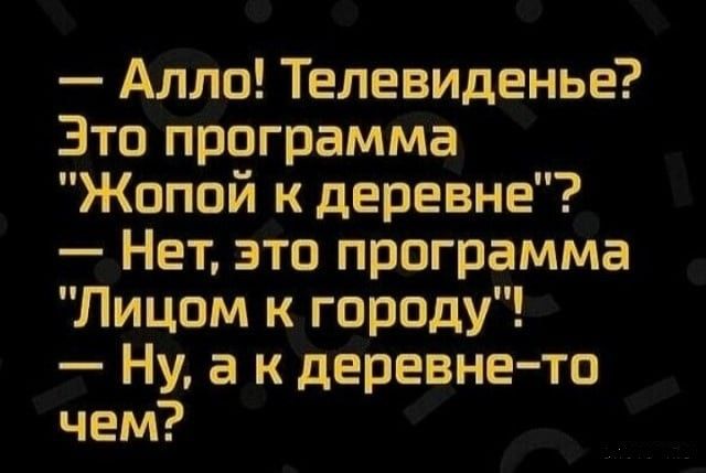 Алло Телевиденье Это программа Жппой к деревне Нет это программа Лицом к городу Ну а к деревне то чем