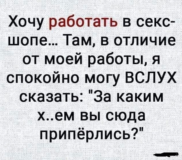 Хочу работать в секс шопе Там в отличие от моей работы я спокойно могу ВСЛУХ сказать За каким хем вы сюда припёрлись