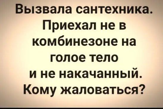 Вызвала сантехника Приехал не в комбинезоне на голое тело и не накачанный Кому жаловаться
