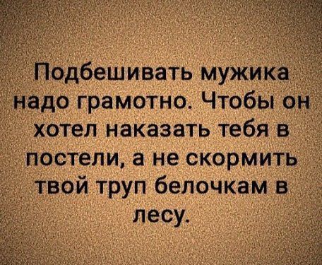 Подбешивать Мужик до грамотно Чтобы хотел наказать тебя в остели а не скормитьч твой труп белочкам в